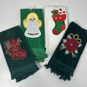 Seasonal Fingertip Towel Embroidered Applique Lot Angel Poinsettia Holiday NWOT